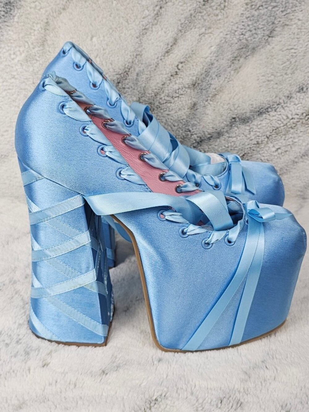 Dolls Kill 9 Sugar Thrillz Light Blue Sweet Sonata Lace Up Platform Heels Ballet - Picture 3 of 12